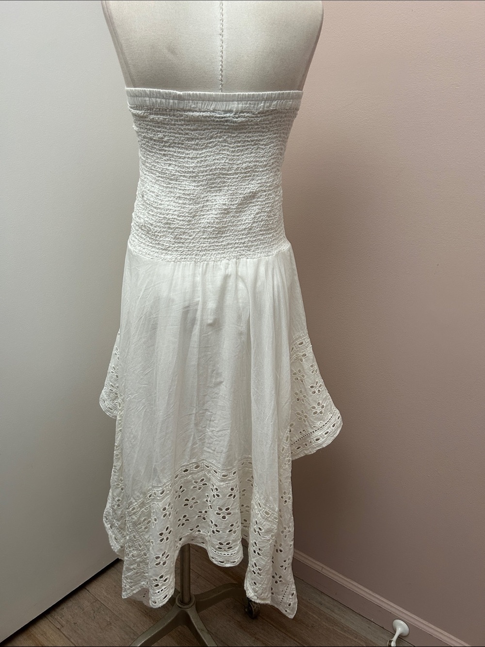 White cotton Eyelet Asymmetrical Maxi Skirt - Women size M - Picture 4 of 15